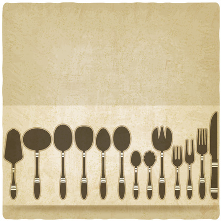 cutlery tableware set old background vector illustration.のイラスト素材