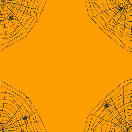 Halloween orange background with spider web. vector illustrationのイラスト素材