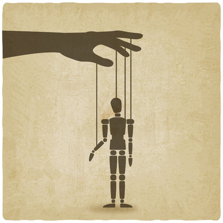 hand with puppet old background - vector illustration. eps 10のイラスト素材