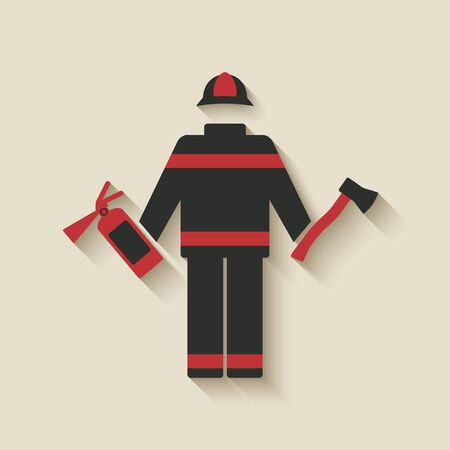 Fireman with extinguisher and axe.のイラスト素材