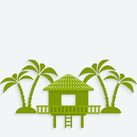 bungalow with palm trees. vector illustration - eps 10のイラスト素材