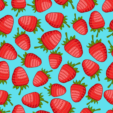 strawberry seamless patternblue background. vector illustration - eps 8のイラスト素材