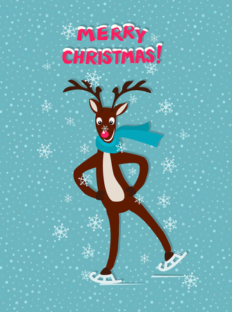 Christmas deer on skates illustration.のイラスト素材