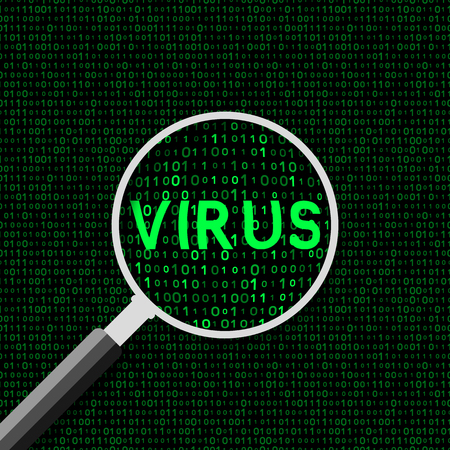 Computer virus under magnifying glass. Vector illustration.のイラスト素材