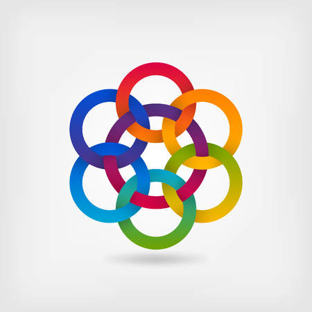 seven interlocked circles in gradient rainbow colors. vector illustration - eps 10のイラスト素材