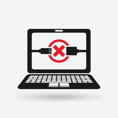 disconnect error symbol on screen of laptop. vector illustration - eps 10のイラスト素材