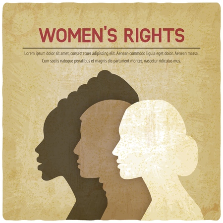 Women rights concept. Three of the female profile vintage background. vector illustrationのイラスト素材