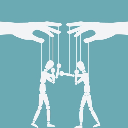hands with boxing puppets. vector illustration - eps 8のイラスト素材
