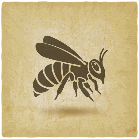Honey bee silhouette on vintage background. vector illustrationのイラスト素材