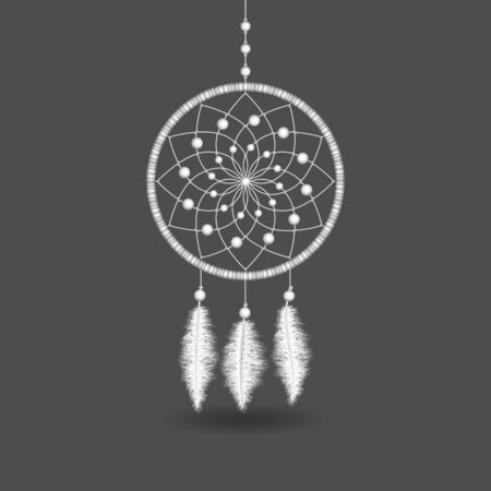 White Dreamcatcher on gray background. Vector illustrationのイラスト素材