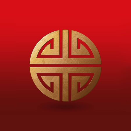 Golden Chinese symbol Shou on red background. Vector illustrationのイラスト素材
