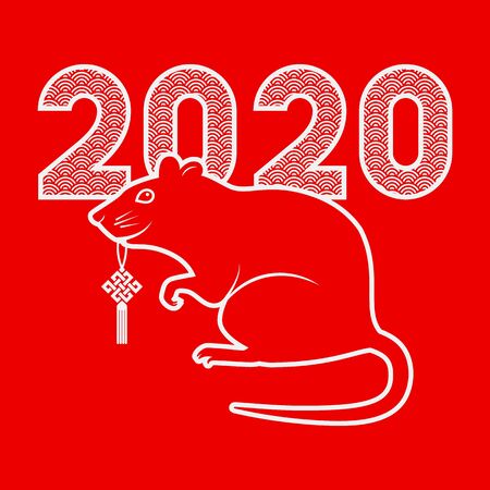 Chinese new year 2020 card. Rat with good luck symbol on red background. Vector illustrationのイラスト素材