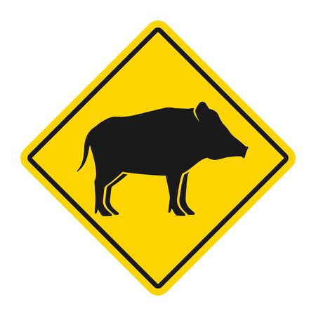 Wild animals yellow rhombus road sign. Silhouette of wild boar. Vector illustrationのイラスト素材