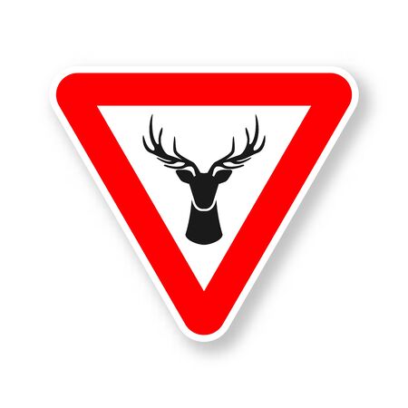 Wild animals road sign. Silhouette of sdeer head. Vector illustrationのイラスト素材