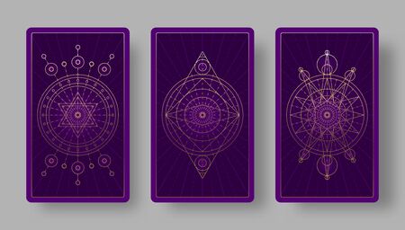 Tarot cards back set with mystical symbols. Vector illustrationのイラスト素材