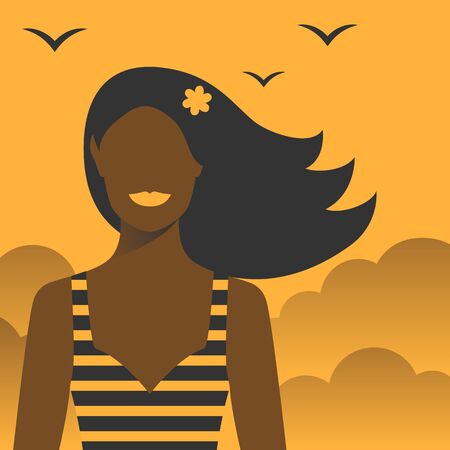 Smiling girl with a flower in her hair on holiday. Vector Illustrationのイラスト素材