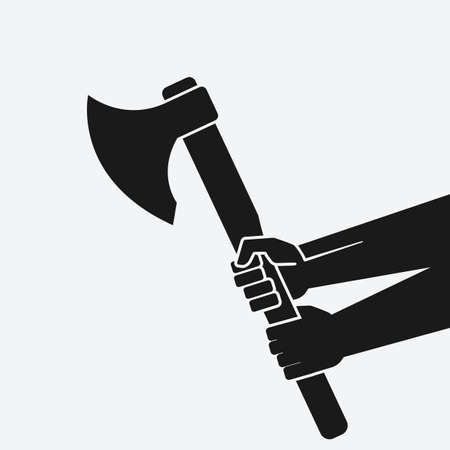 Hands holding ax black silhouette on white background. Vector illustrationのイラスト素材