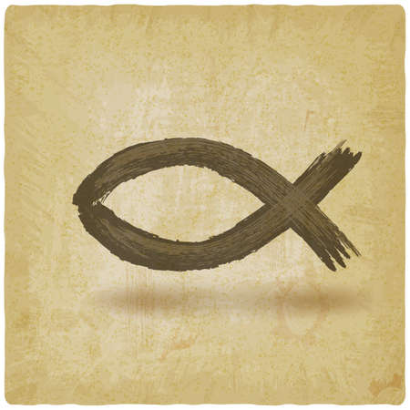 Ichthys Christian fish symbol on vintage background. Vector illustrationのイラスト素材
