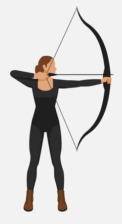 Female athlete shoot bow and arrow. Vector illustrationのイラスト素材
