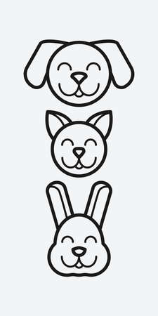 Pet heads. Smiling cute dog, cat and rabbit. Vector illustrationのイラスト素材