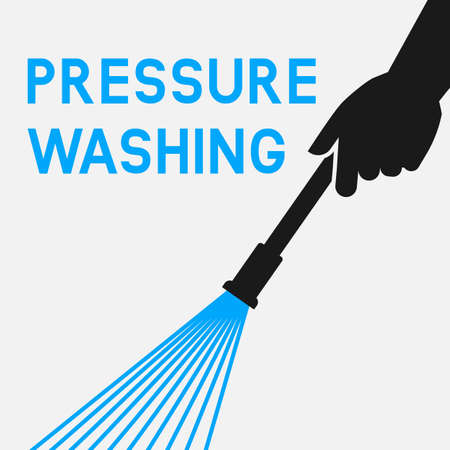 Pressure washing. Hands with Spray Gun. Vector illustrationのイラスト素材