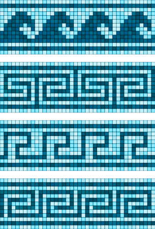 Stylized waves seamless decor mosaic border pattern. Vector illustrationのイラスト素材