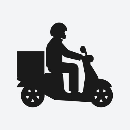Delivery food service. Man on motorcycle black silhouette. Vector illustrationのイラスト素材