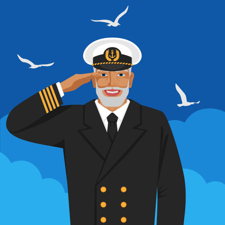 Captain of sea ship in uniform saluting. Vector illustrationのイラスト素材