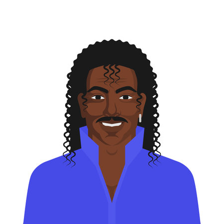Handsome black man with retro hairstyle long curly hair. Vector illustrationのイラスト素材