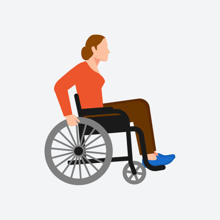 Young disabled woman sitting in wheelchair on white background. Vector illustrationのイラスト素材
