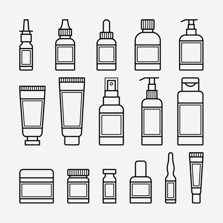 Cosmetics and medical packaging icons set. Vector illustrationのイラスト素材