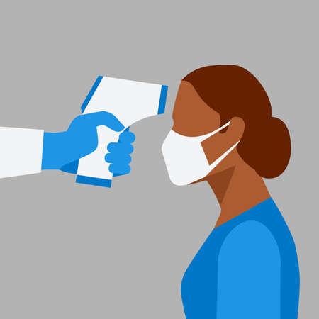 Medic measures body temperature of woman. Vector illustrationのイラスト素材