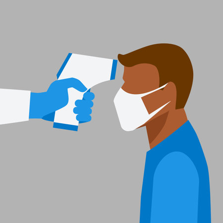 Medic measures body temperature of man. Vector illustrationのイラスト素材