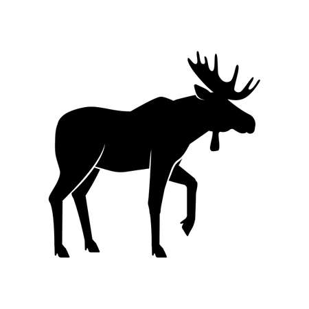 Wild animals. Moose black silhouette on white background. Vector illustrationのイラスト素材