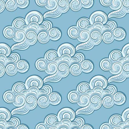 Hand-drawn decorative clouds seamless pattern. Vector illustrationのイラスト素材
