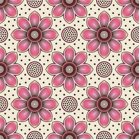 Pink lotus flower and seed head seamless pattern. Vector illustrationのイラスト素材