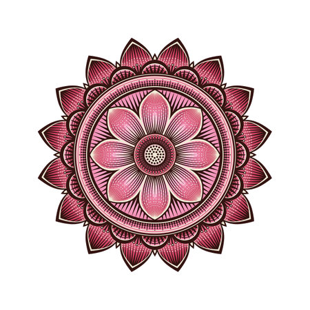 Mandala circular pattern with pink lotus. Vector illustrationのイラスト素材