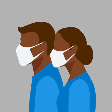 Man and woman in protective masks. Vector illustrationのイラスト素材