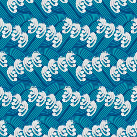 Stylized sea waves seamless pattern. Vector Illustrationのイラスト素材