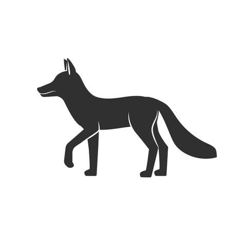 Wild animals. Fox black silhouette on white background. Vector illustrationのイラスト素材