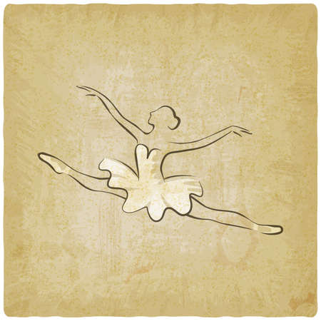 Sketch of jumping ballet dancer vintage background. Vector illustrationのイラスト素材