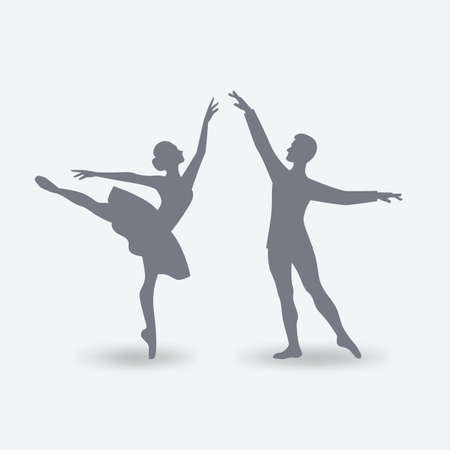 Silhouettes of pair of classical ballet dancers. Vector illustrationのイラスト素材