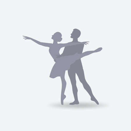 Silhouettes of pair of classical ballet dancers. Vector illustrationのイラスト素材