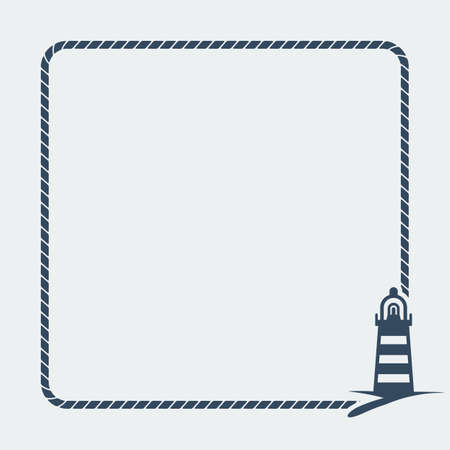 Marine background. Sea rope frame with lighthouse. Vector illustrationのイラスト素材
