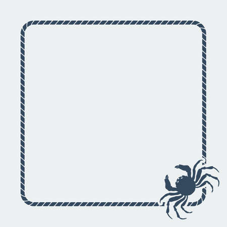 Marine background. Sea rope frame with crab. Vector illustrationのイラスト素材