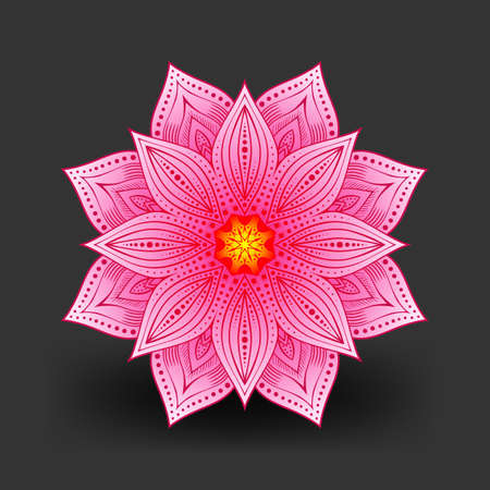 Pink lotus flower pattern on black background. Vector illustrationのイラスト素材