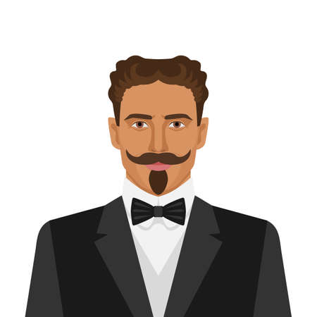 Man with mustache and beard in retro suit. Vector illustrationのイラスト素材