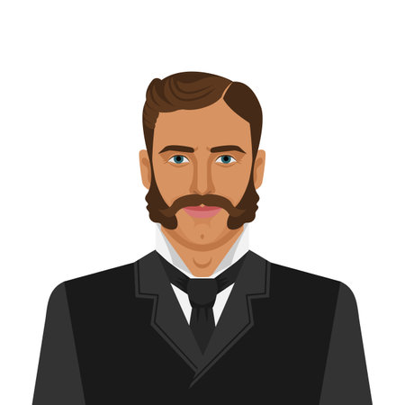 Man with mustache and sideburns in retro suit. Vector illustrationのイラスト素材