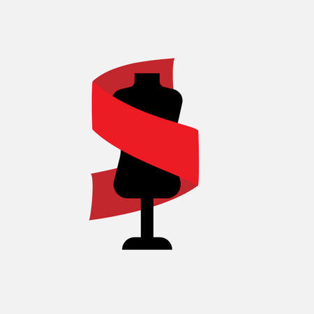Mannequin wrapped in red cloth. Sewing workshop. Vector illustrationのイラスト素材