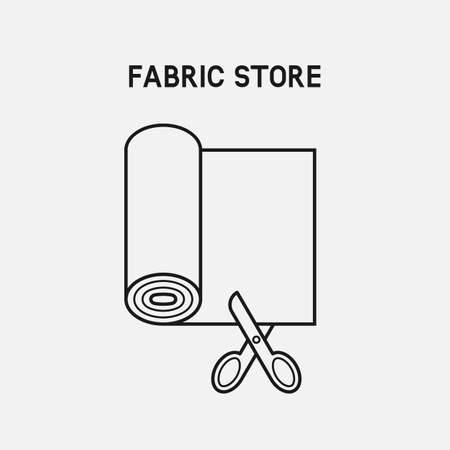 Roll of fabric cut with scissors. Fabric store icon. Vector illustrationのイラスト素材